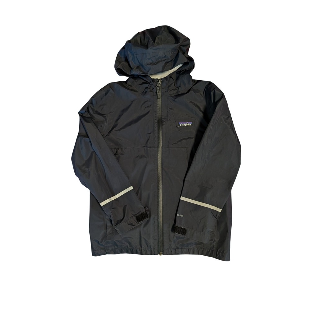 Patagonia Kids H2No Torrentshell Rain Jacket Black Full Zip Hooded S 7-8